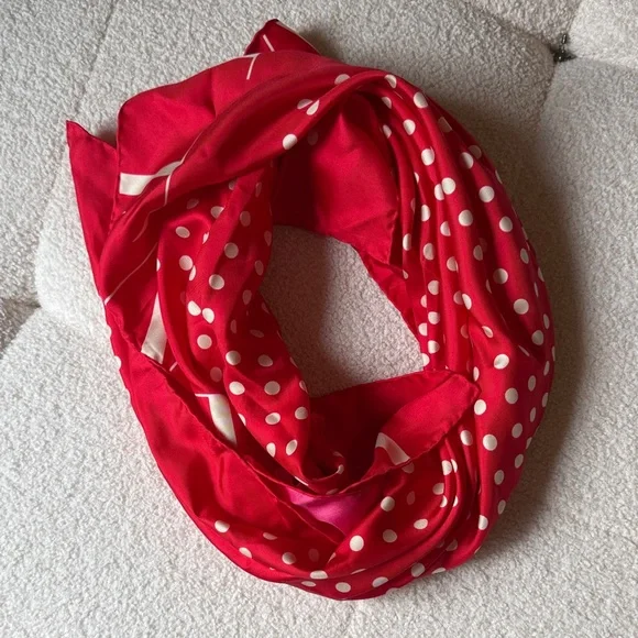 Valentino Polkadot Red Scarf with White Dots - Picture 3 of 3
